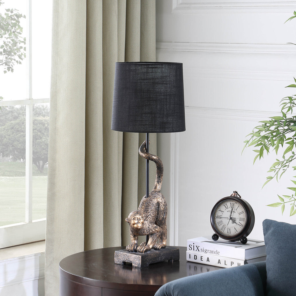 24" Antiqued Gold Monkey Table Lamp With Black Drum Shade LuxuryLifeWay Online Store