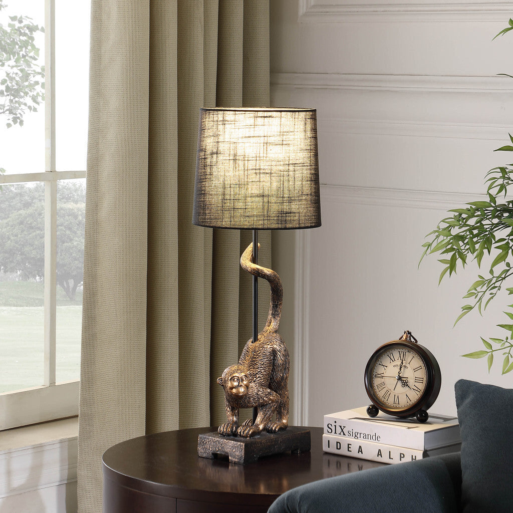 24" Antiqued Gold Monkey Table Lamp With Black Drum Shade LuxuryLifeWay Online Store