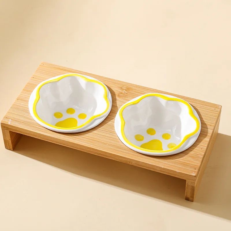 Pet Supplies Bamboo Frame Hand Colored Ceramic Protection For Cervical Vertebrae Eating Drinking Samll Cat And Dog Bowls Pets Fashion