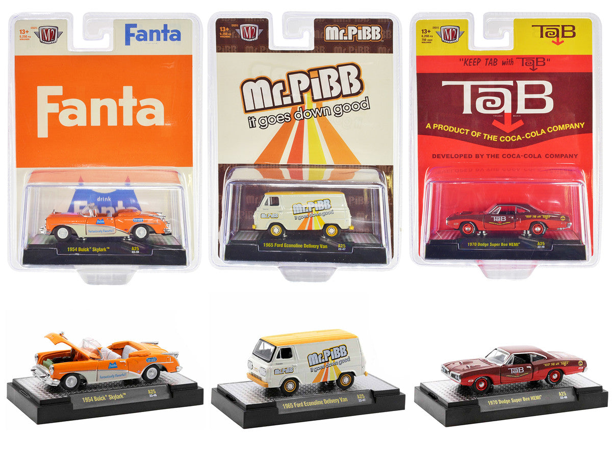 "Sodas" Set of 3 pieces Release 25 Limited Edition to 6250 pieces Worldwide 1/64 Diecast Model Cars by M2 Machines LuxuryLifeWay Online Store
