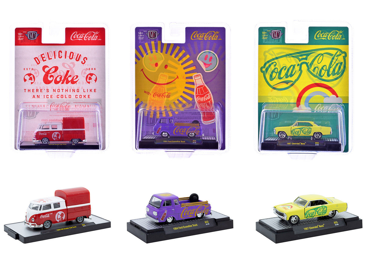 "Coca-Cola" Set of 3 pieces Release 53 Limited Edition to 10000 pieces Worldwide 1/64 Diecast Model Cars by M2 Machines LuxuryLifeWay Online Store