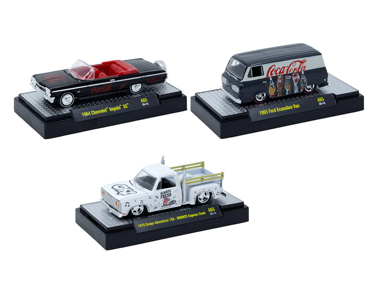 "Coca-Cola" Set of 3 pieces Release 65 Limited Edition to 4800 pieces Worldwide 1/64 Diecast Models by M2 Machines LuxuryLifeWay Online Store