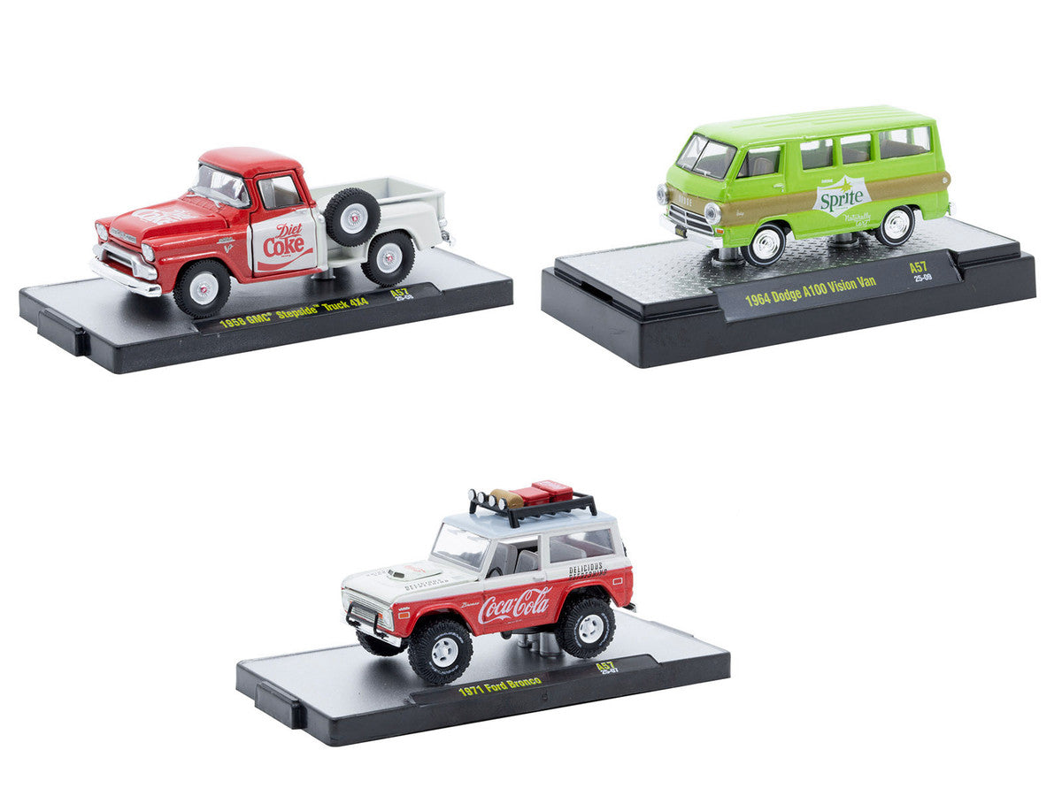 "Sodas" Set of 3 pieces Release 57 Limited Edition to 10000 pieces Worldwide 1/64 Diecast Model Cars by M2 Machines LuxuryLifeWay Online Store
