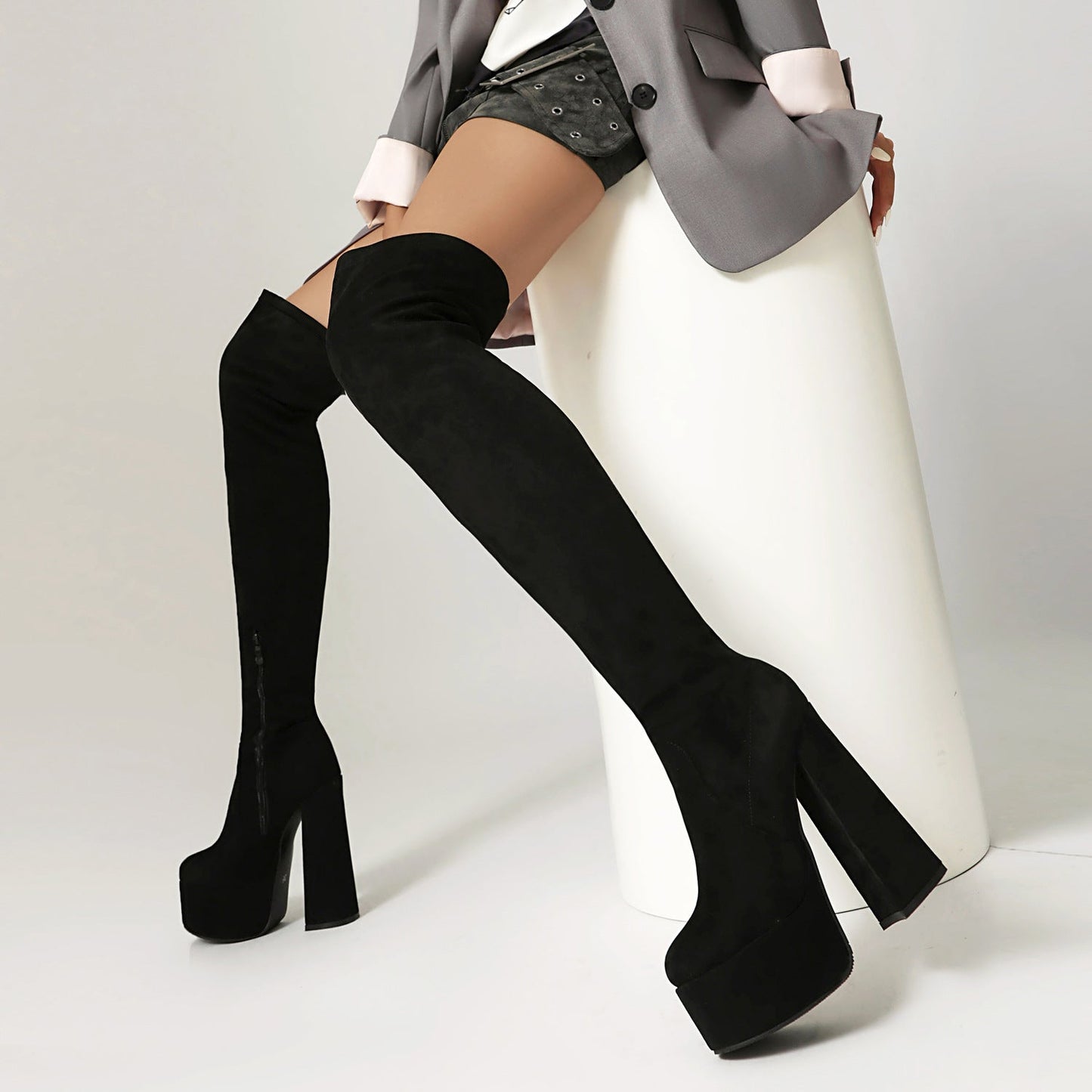 High-heeled Pointed-toe Waterproof Platform Boots With Chunky Heels LadyShow.Store