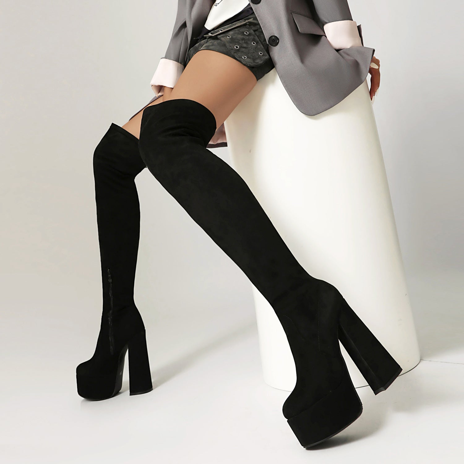 High-heeled Pointed-toe Waterproof Platform Boots With Chunky Heels LadyShow.Store