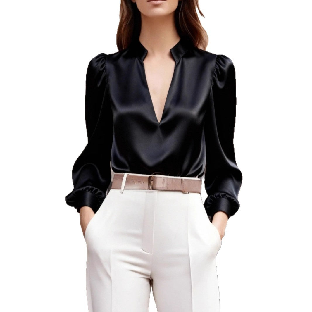 Satin Long Sleeve Slim-fit Professional Style Design Women's Top LadyShow.Store