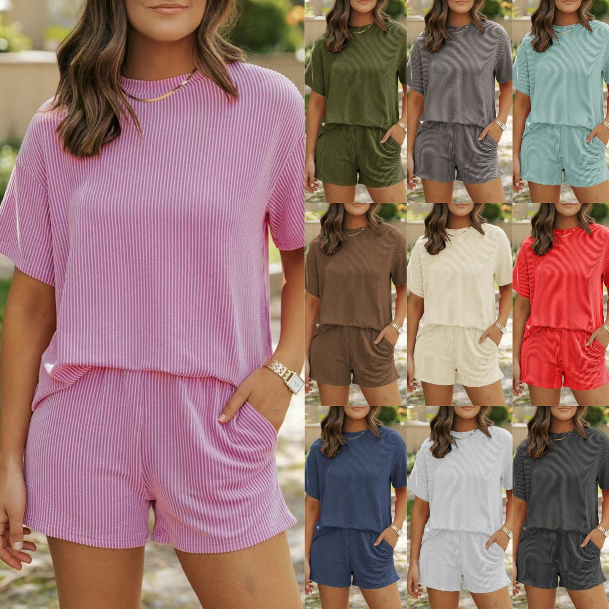 Thread Short Sleeve Round Neck Top Pocket NorixaFashion.com