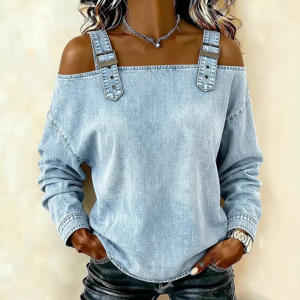 Women's Off-shoulder Strap Long-sleeve Top NorixaFashion.com
