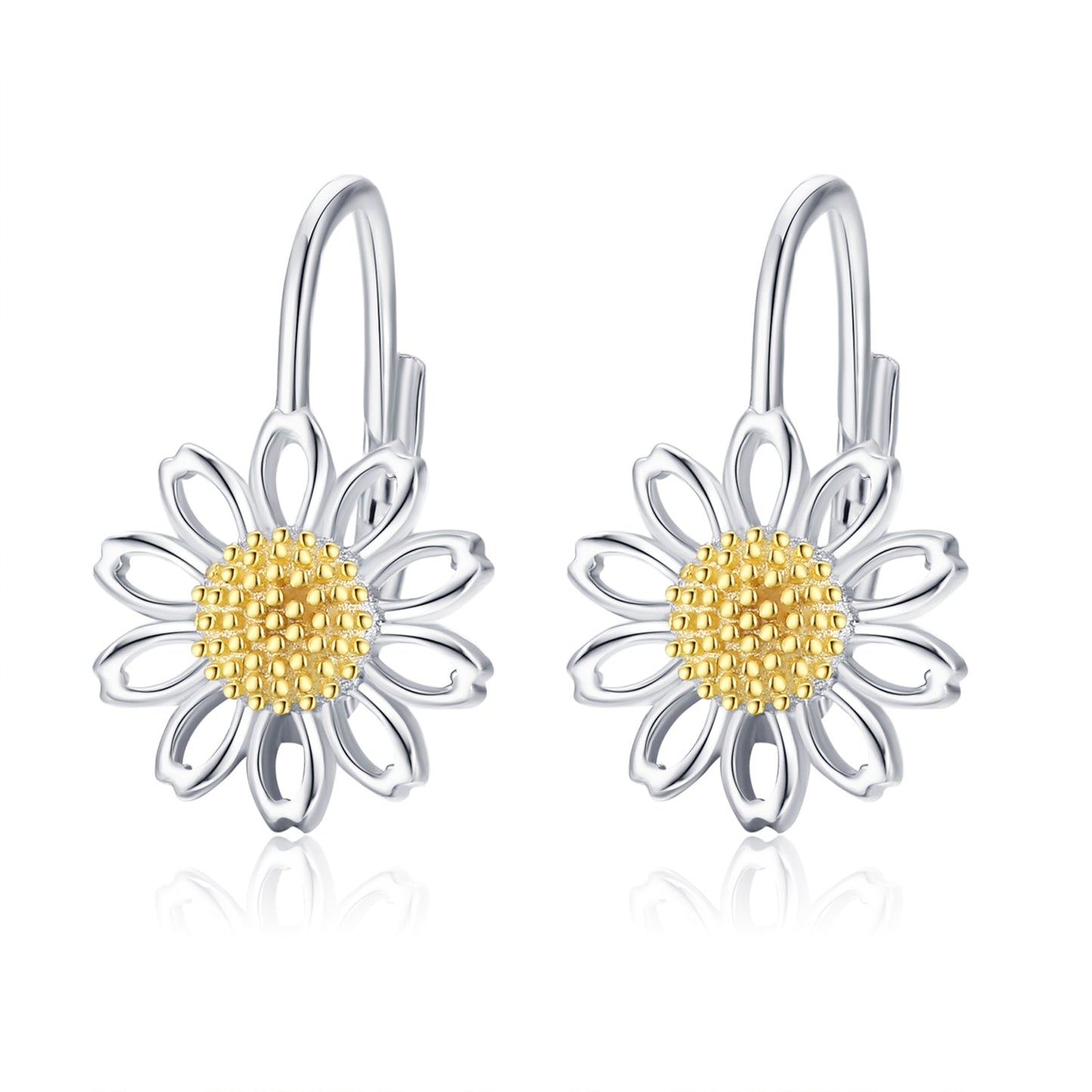 Daisy Leverback Hoop Earrings in White Gold Plated Sterling Silver LadyShow.Store