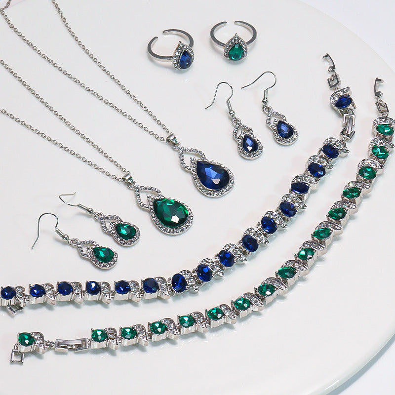 Light Luxury Zircon Necklace Earrings Open Ring Jewelry Suit LadyShow.Store