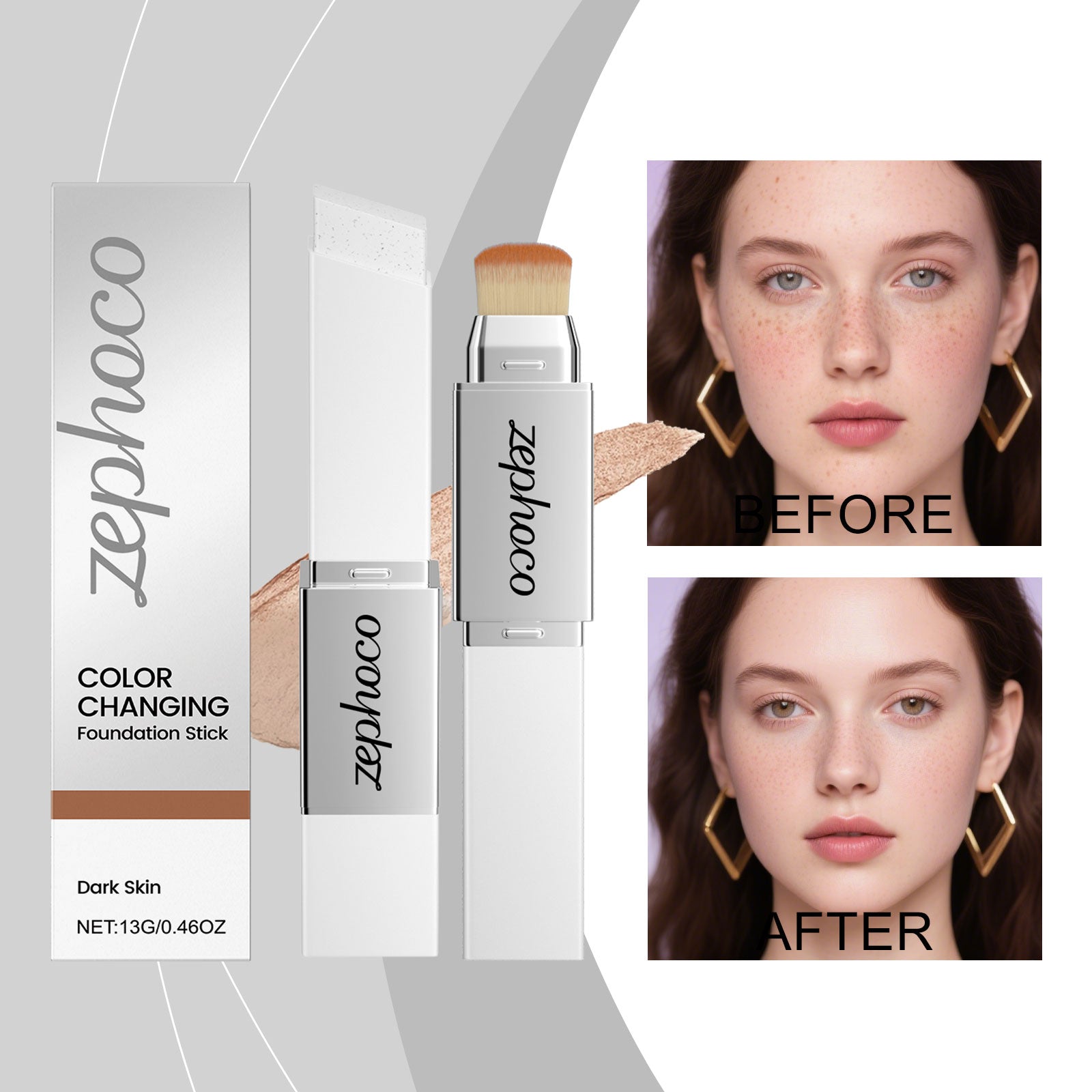 2-in-1 Color-Changing Foundation Stick Deep Skin Tone Tri Light Beauty
