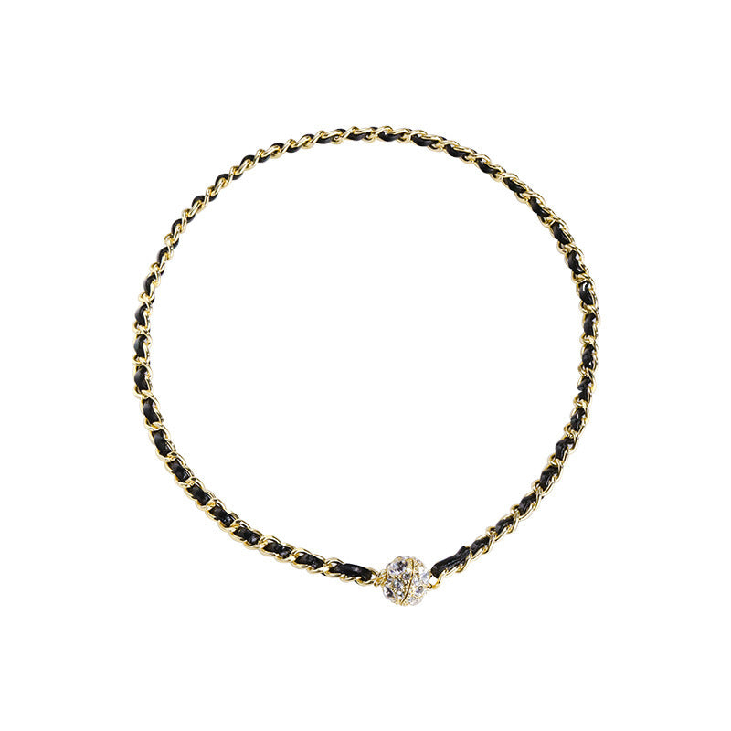 Retro Elegant Leather Winding Chain Diamond Magnetic Necklace