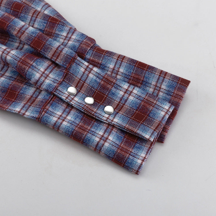 Retro Plaid Collared Long-sleeved Fitted Shirt NorixaFashion.com