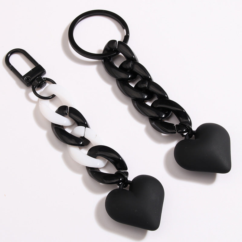 Black Blue Chain Love Heart Xiaohongshu Car Key Ring Hanging Ornaments LadyShow.Store