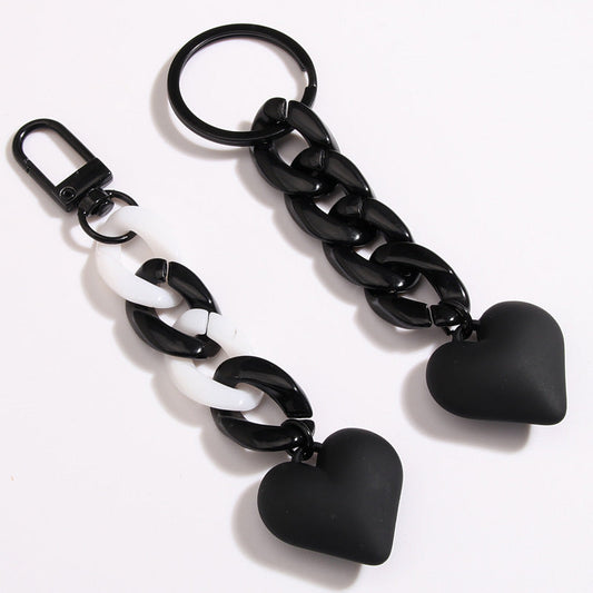 Black Blue Chain Love Heart Xiaohongshu Car Key Ring Hanging Ornaments LadyShow.Store