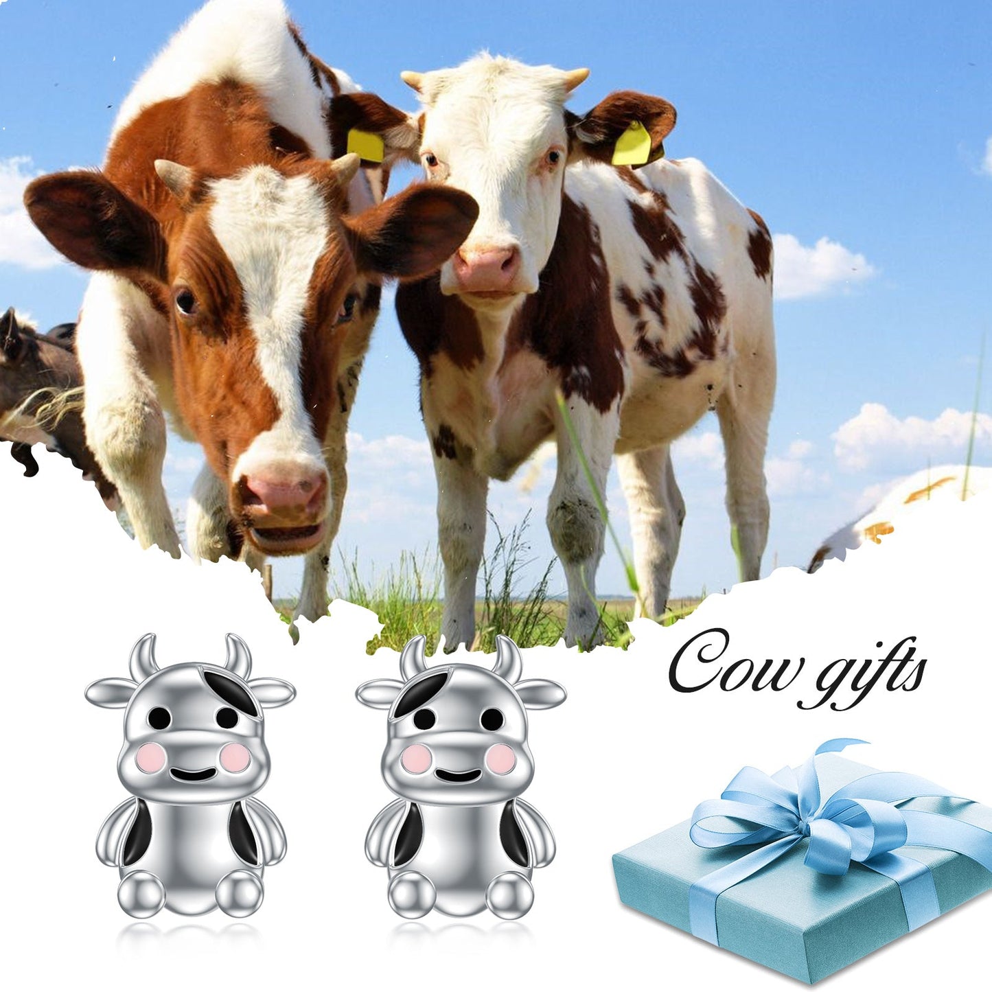 Cow Earrings Sterling Silver Cow Jewelry Animal Stud Earrings Cow Gifts for Women Teens Birthday LadyShow.Store