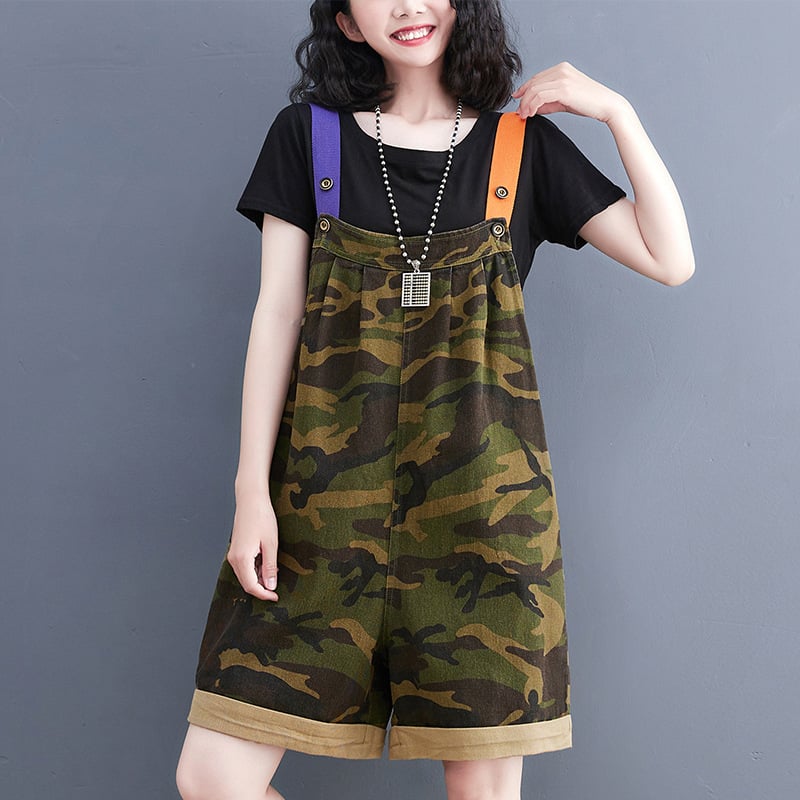 Loose Camo Denim Strap Pants Pi-Mart