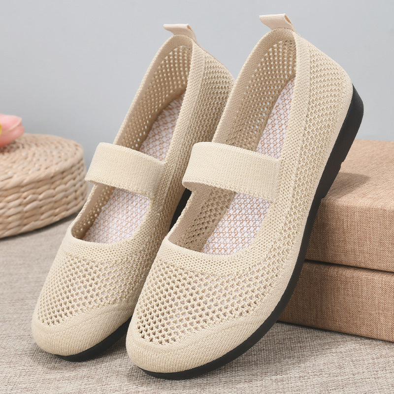 Breathable Woven Women's Casual Shoes - Lightweight Hollow Out Summer Mom Shoes with Soft PVC Sole (Black/Gray/Cyan/Apricot, Sizes 35-41) LadyShow.Store