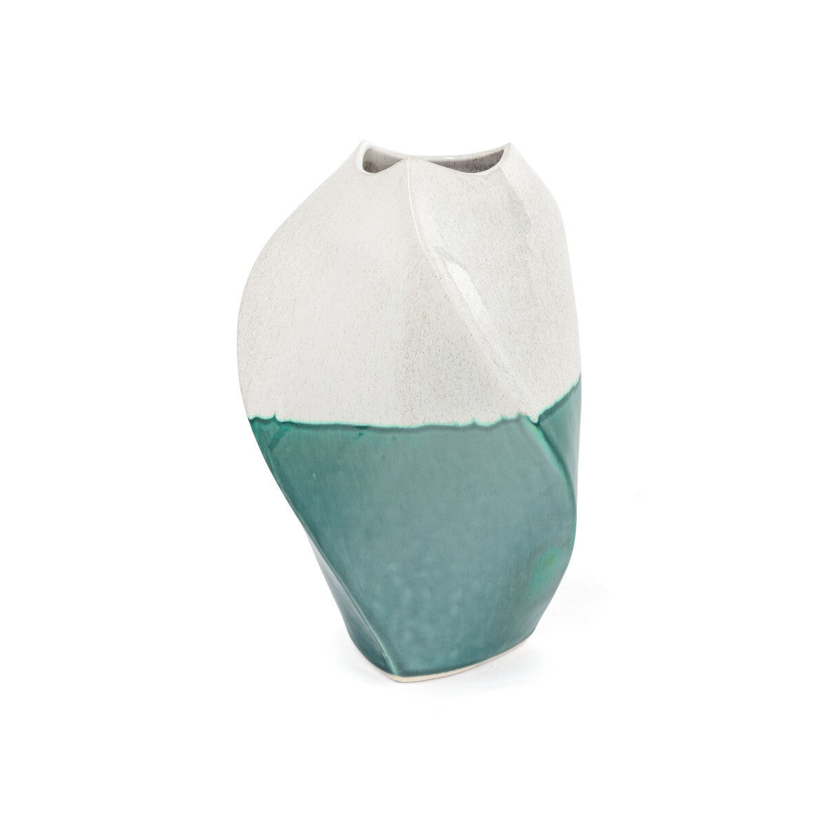 12" Green and Ivory Ombre Wavy Ceramic Table Vase LuxuryLifeWay Online Store