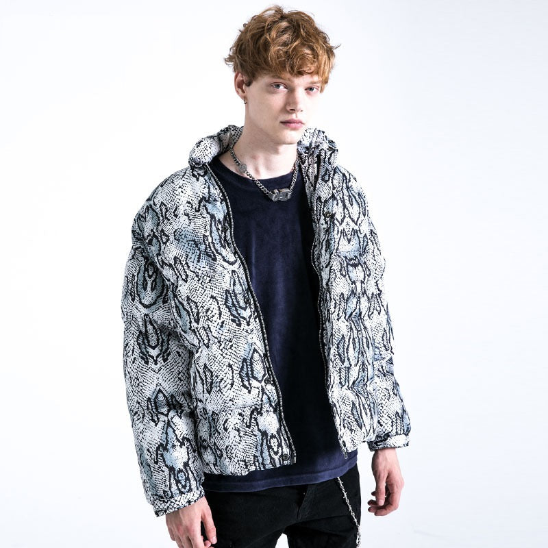 Snake Pattern Full Print Stand-up Collar Cotton Clothing Men's And Women's National Tide Brand Quilted Couple Jacket