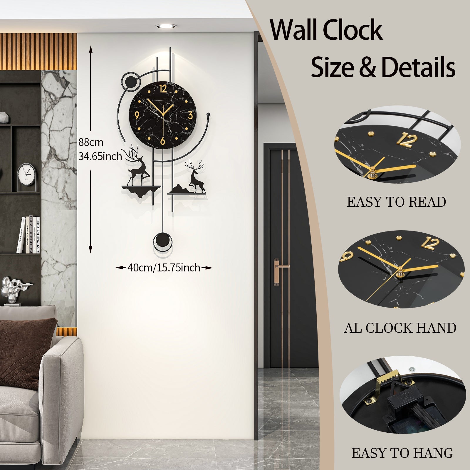 Modern Deer Wall Clock Metal Decorative Living Room Decor PearlNestDecor.com