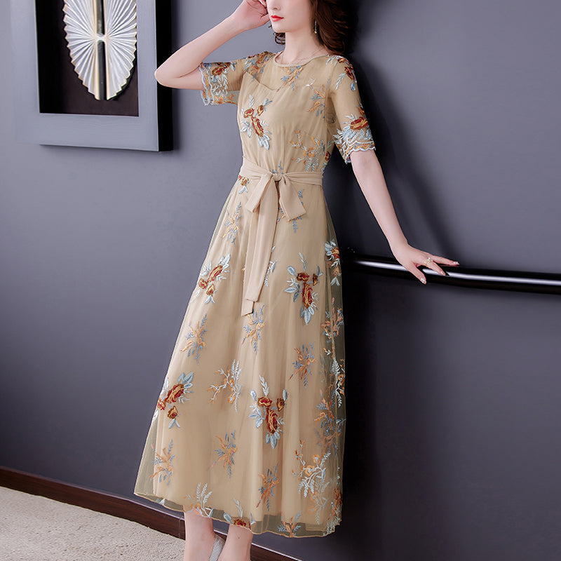 Heavy Industry Embroidery Net Yarn Dress Women NorixaFashion.com
