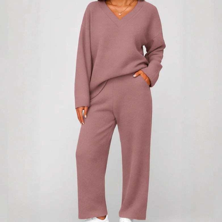 V-neck Wool Loose Pockets Leisure Suit Two-piece Pajamas Best YouTube Store