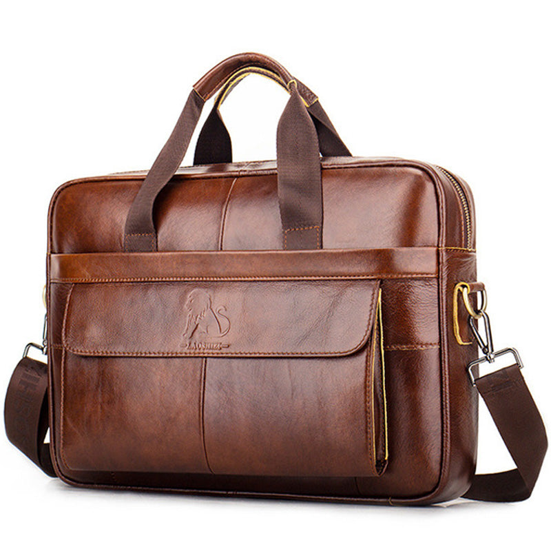 Leather Hand-carried Top Layer Cowhide Business Briefcase With Large Capacity CJD