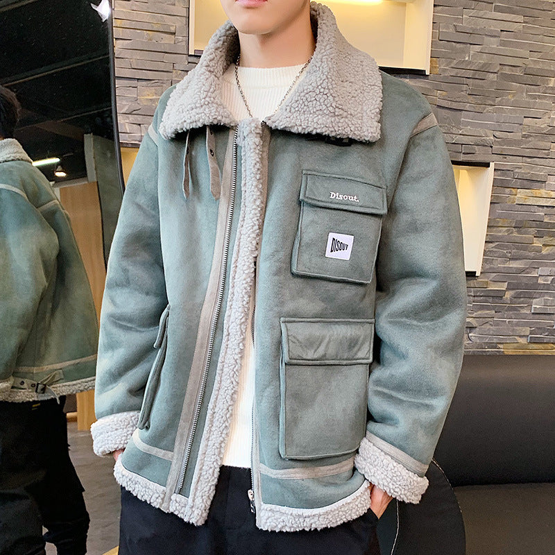 Multi-Pocket Harajuku Work Jacket with Sherpa Lining Pi-Mart