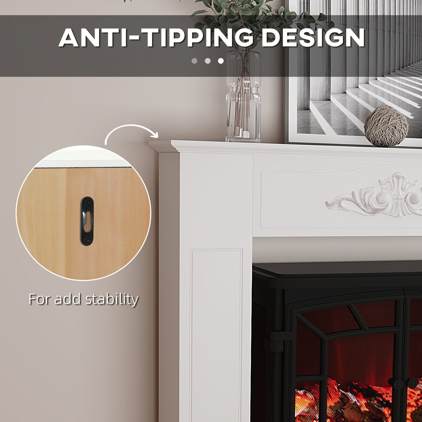Freestanding Fireplace Surround, Modern Fireplace Mantel with Leg for Electric Fireplaces, 44.7" W x 40" H, White PearlNestDecor.com