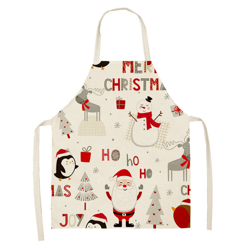 Christmas Deer Art Pattern Female Cleaning Home Cooking Kitchen Apron Chef Ear Cotton Linen PearlNestDecor.com