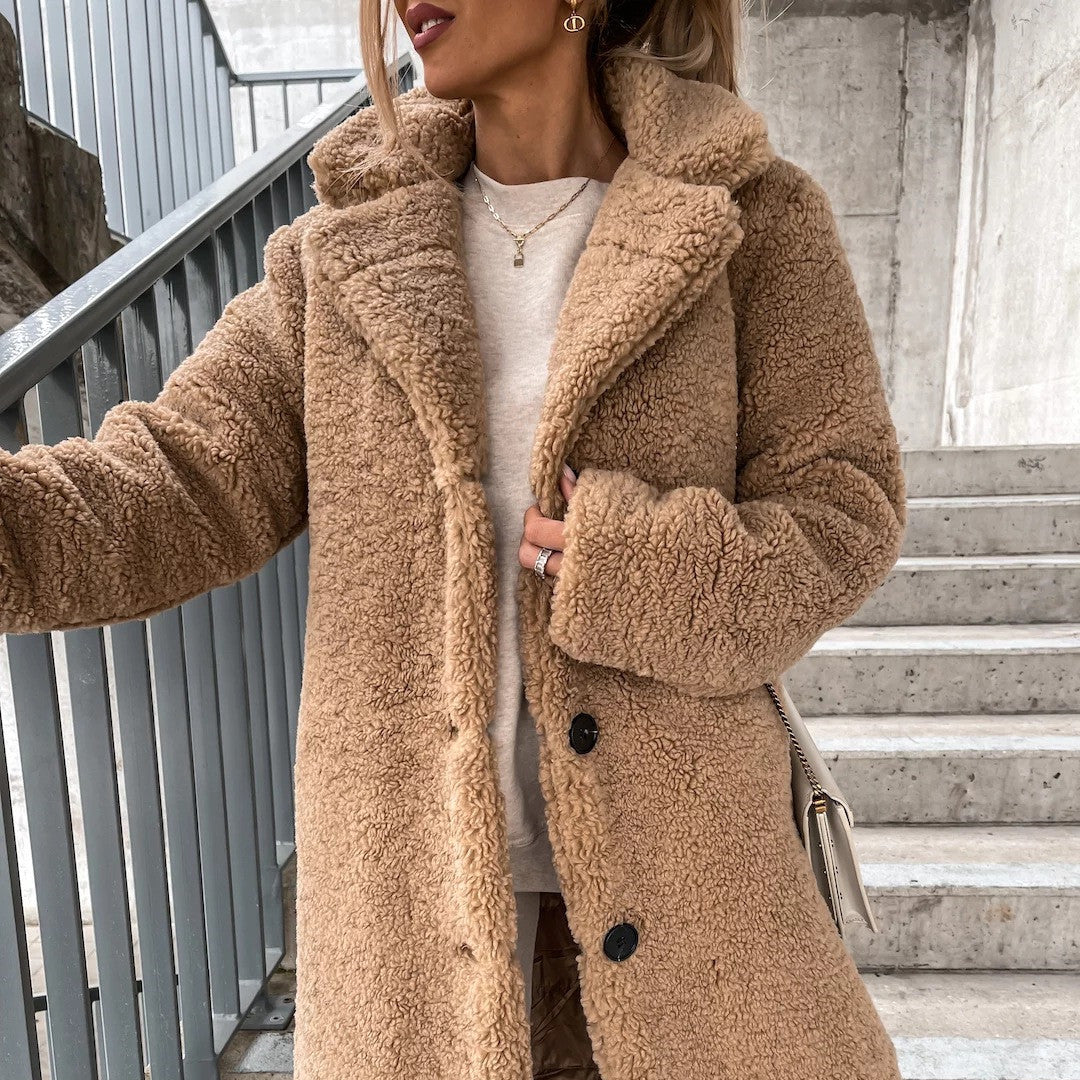 Women's Long-sleeved Lapel Plush Jacket Top LadyShow.Store