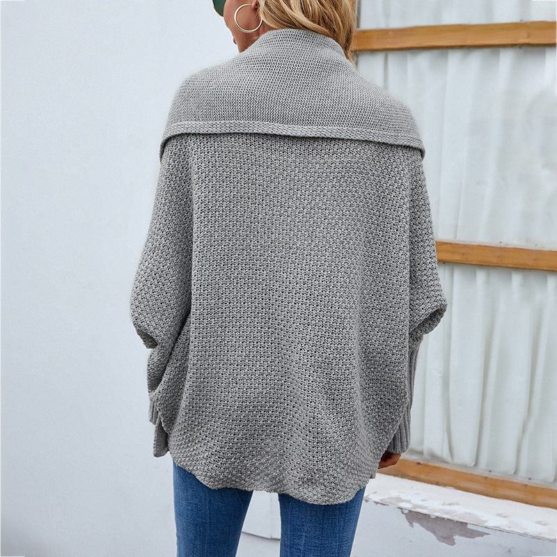 New Loose Knitted Sweater Solid Color Bat Sleeve Large Lapel Cardigan Autumn And Winter Fashion Jacket For Women Clothing LadyShow.Store