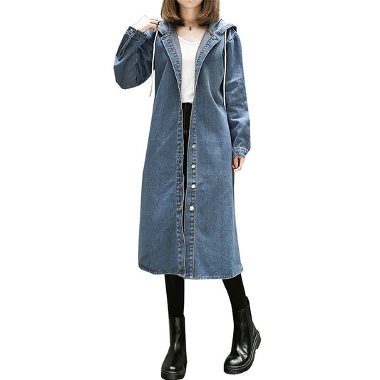 Hooded Thin Denim Trench Coat Pi-Mart