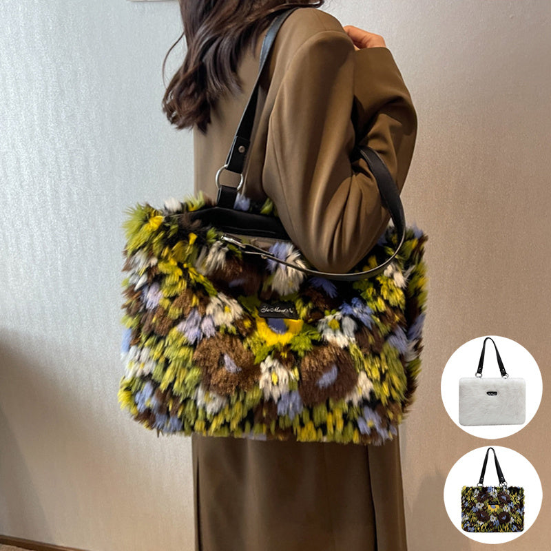 Winter Plush Flower Shoulder Bag NorixaFashion.com