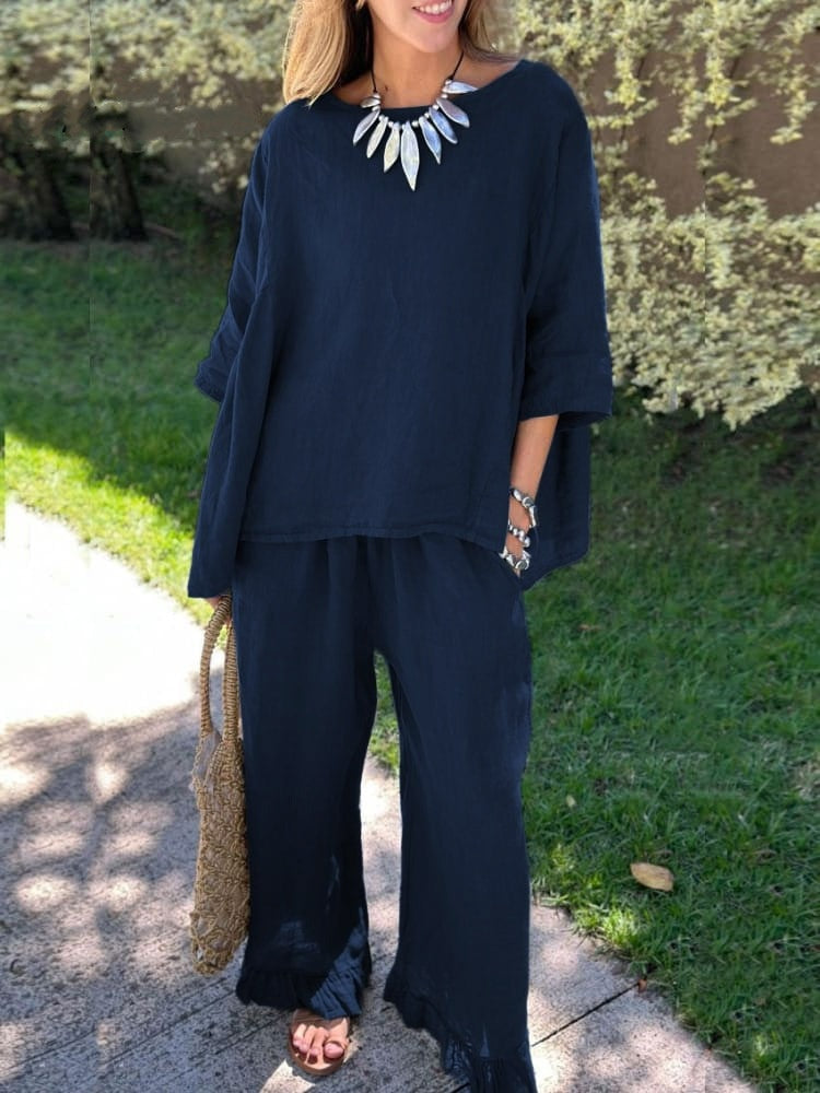 Cotton And Linen Women's Fashion Loose Trousers Two-piece Suit NorixaFashion.com