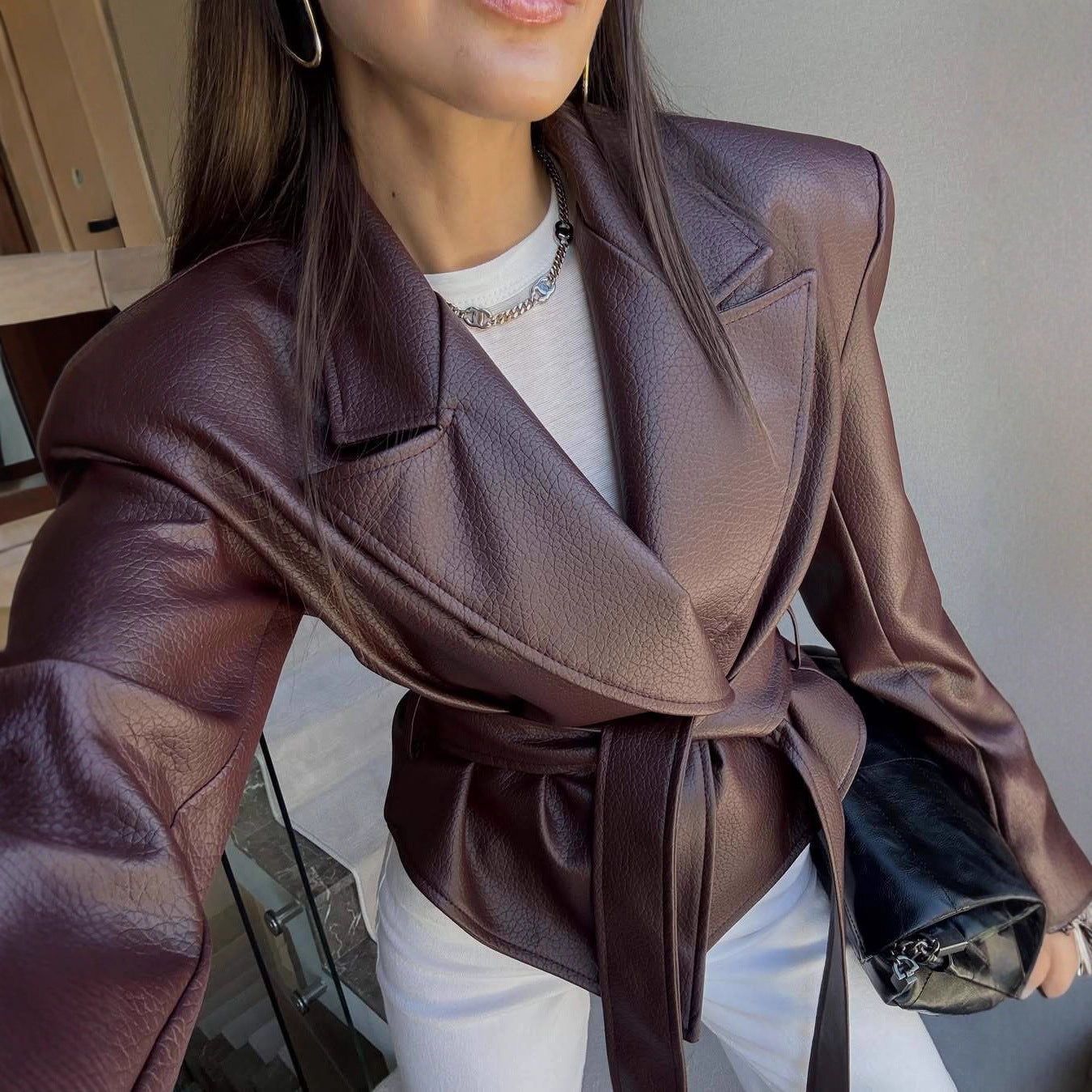 Women's Motorcycle Cool Strapped Temperament Leather Jacket LadyShow.Store