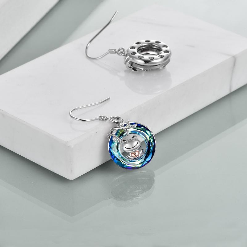Frog Dangle Earrings with Crystal for Women Sterling Silver LadyShow.Store