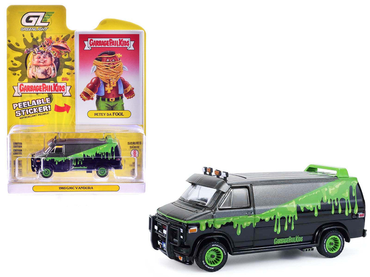 1983 GMC Vandura Van Gray Metallic and Black with Green Slime Graphics "Petey Da Fool" "Garbage Pail Kids" Series 8 1/64 Diecast Model Car by Greenlight LuxuryLifeWay Online Store