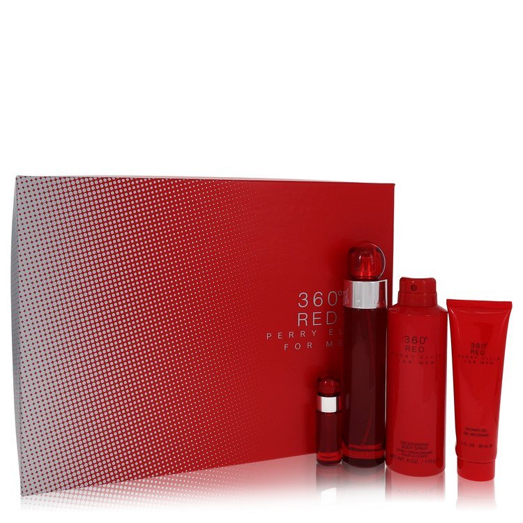 Perry Ellis 360 Red by Perry Ellis Gift Set -- 3.4 oz Eau De Toilette Spray + .25 oz Mini EDT Spray + 6 oz Body Spray + 3 oz Shower Gel (Men) LuxuryLifeWay Online Store