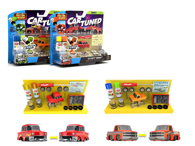 1987 Chevrolet C10 Pickup Truck Orange and 1956 Chevrolet Nomad Red "Custom Shop" 2 Car Set Diecast Model Cars by CarTuned LuxuryLifeWay Online Store
