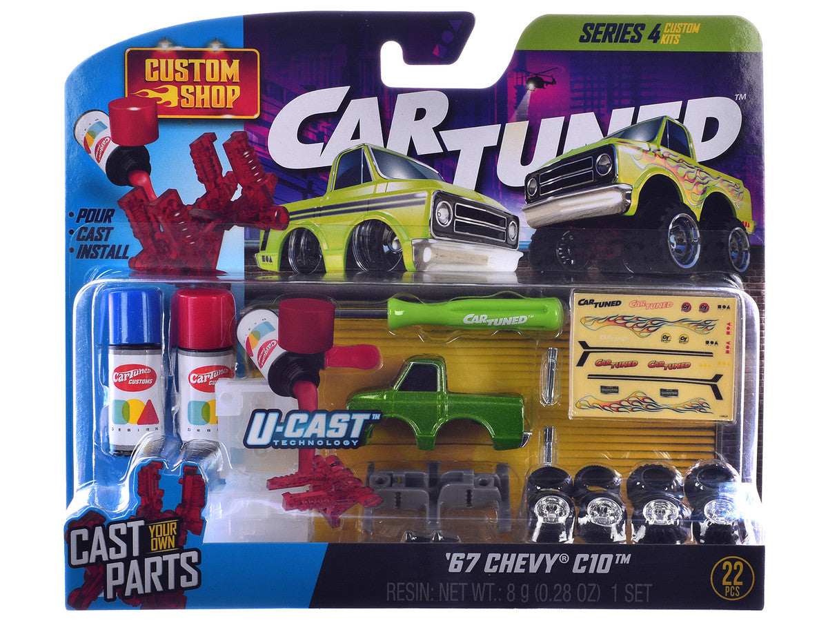1969 Pontiac GTO Purple Metallic and 1967 Chevrolet C10 Pickup Truck Green Metallic "Custom Shop" 2 Car Set Diecast Model Cars by CarTuned LuxuryLifeWay Online Store