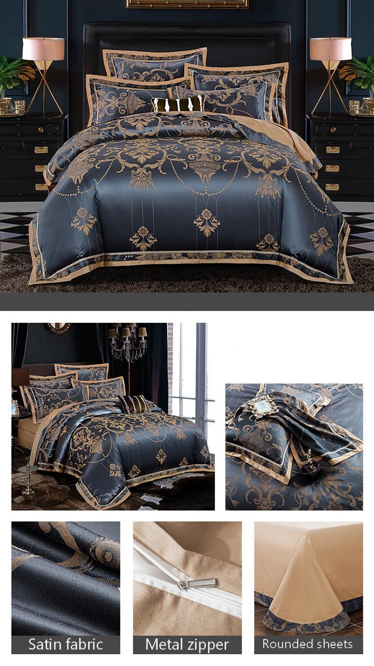 European-style luxury tencel cotton satin jacquard quilt cover four-piece set six-piece set