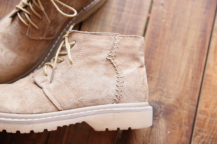 Vintage Suede Round Toe Lace-Up Ankle Boots LadyShow.Store