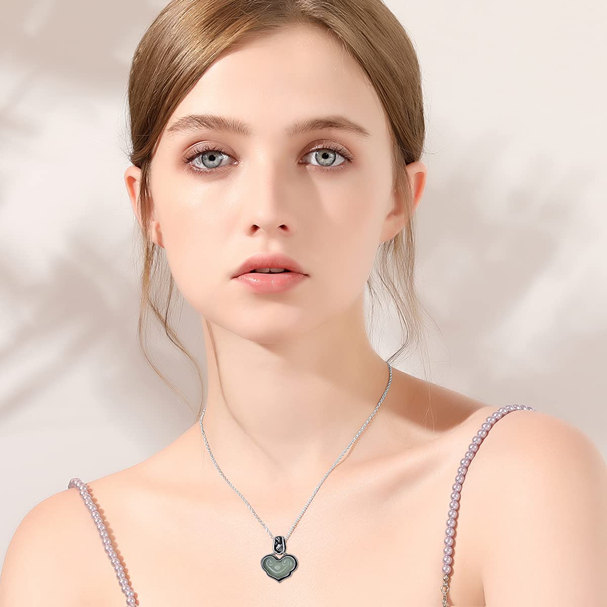 Vintage Heart Jade Pendant Necklace Sterling Silver Boho Antique Necklace Jewelry Gifts for Women Girls Wife Girlfriend Lover Her LadyShow.Store