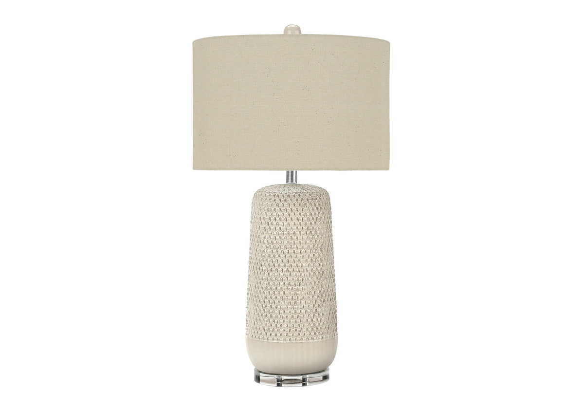 31" Cream Ceramic Geometric Table Lamp With Beige Drum Shade LuxuryLifeWay Online Store