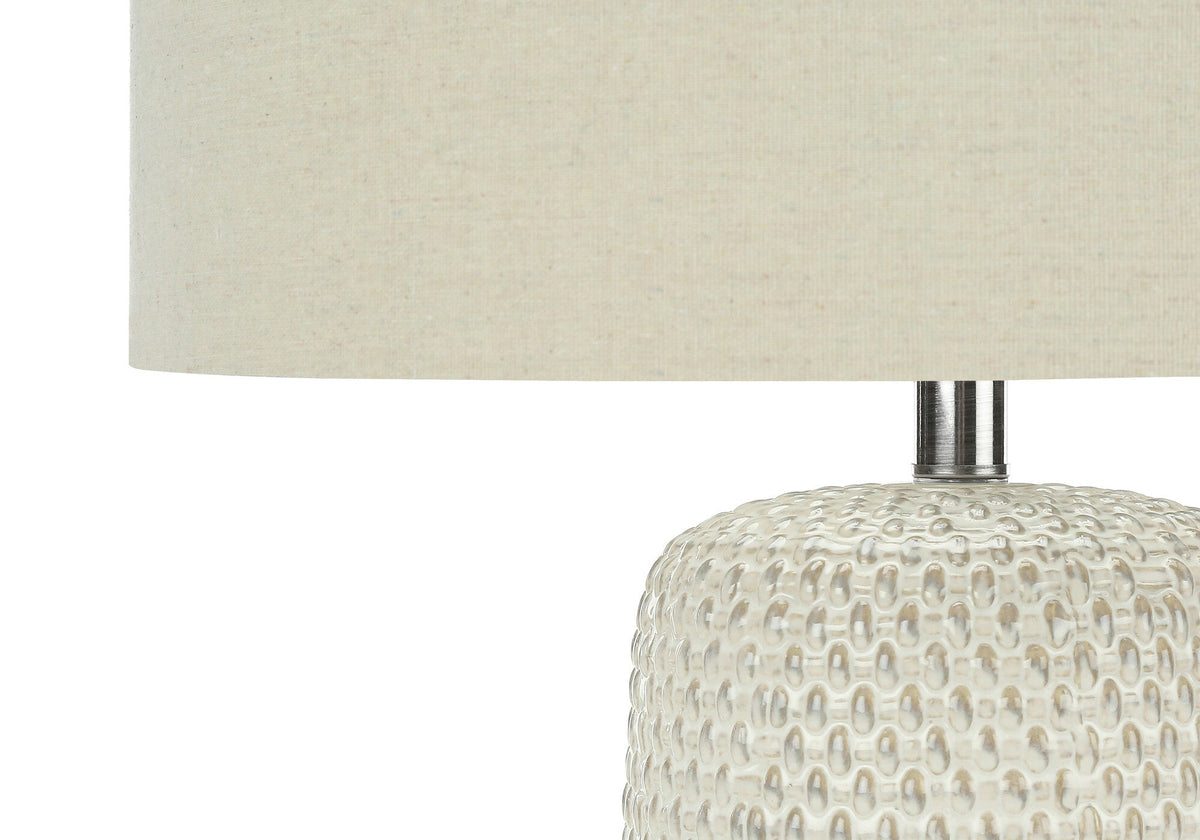 31" Cream Ceramic Geometric Table Lamp With Beige Drum Shade LuxuryLifeWay Online Store