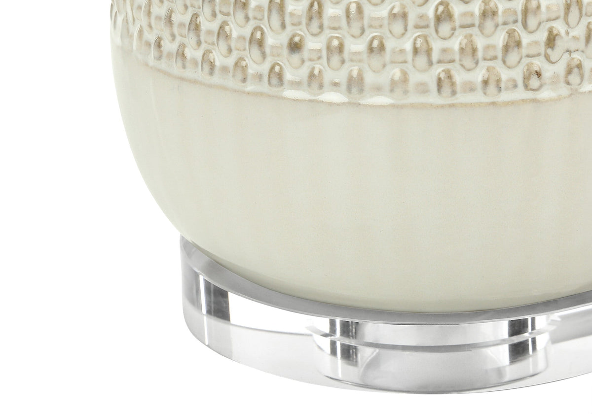 31" Cream Ceramic Geometric Table Lamp With Beige Drum Shade LuxuryLifeWay Online Store