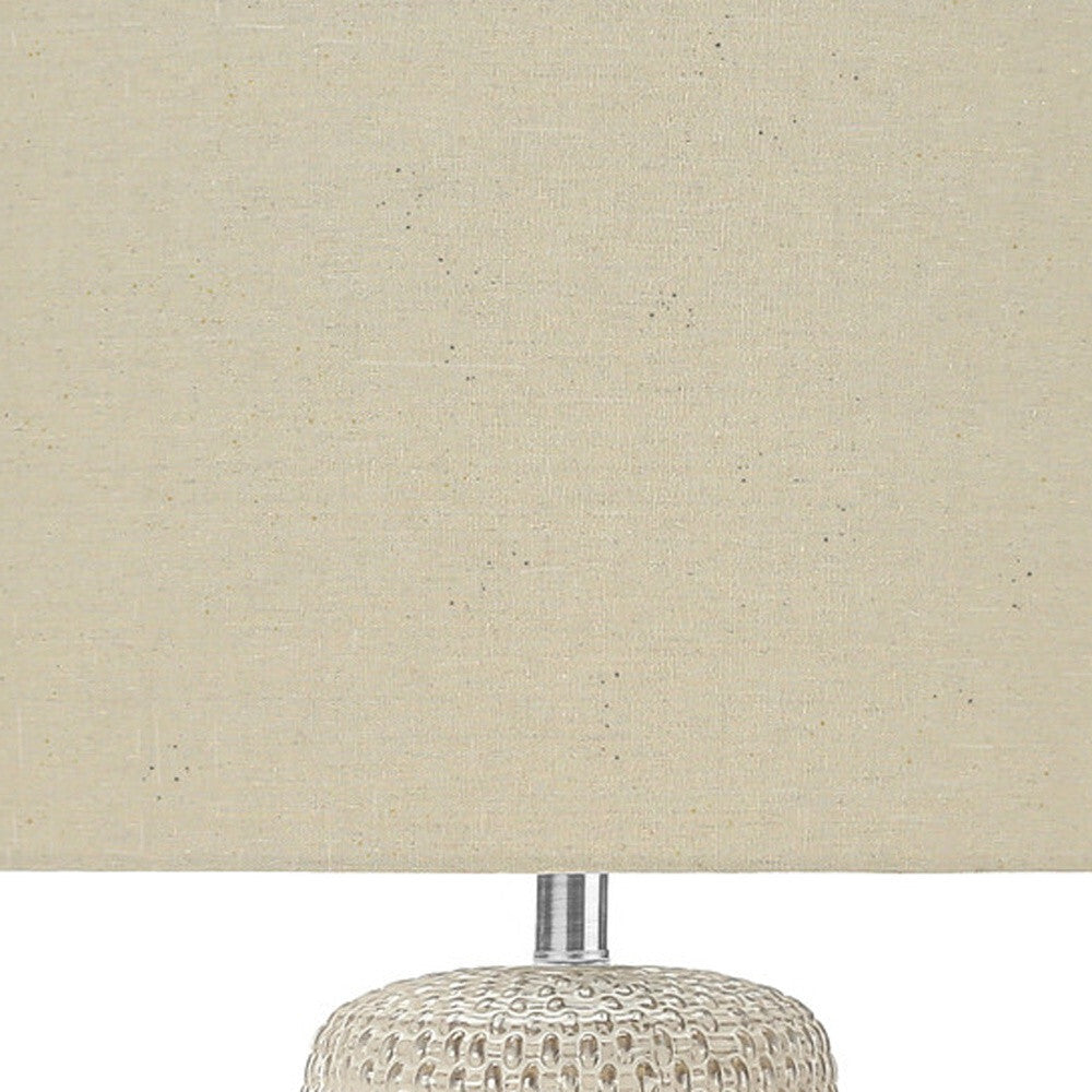 31" Cream Ceramic Geometric Table Lamp With Beige Drum Shade LuxuryLifeWay Online Store