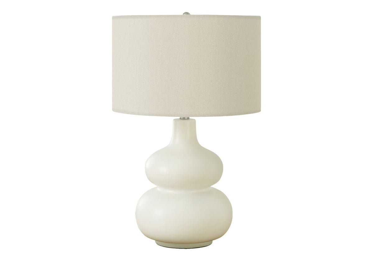 25" Cream Ceramic Gourd Table Lamp With Cream Drum Shade LuxuryLifeWay Online Store